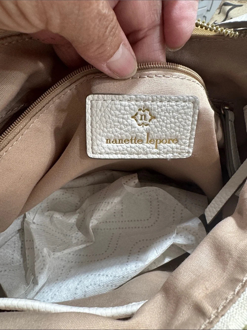 Nanette Lepore Ivory Pebbled Leather Shoulder Bag